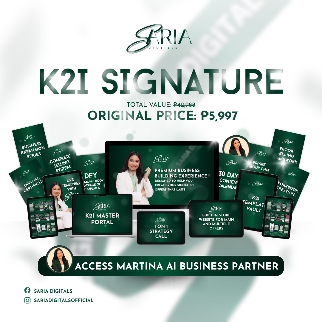K2I Signature program with lessons, templates, coaching, and Martina AI business partner